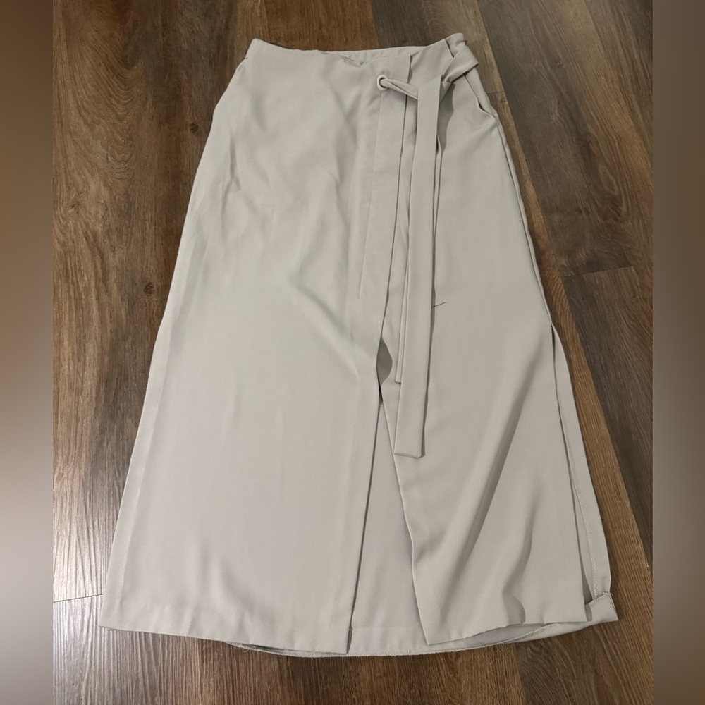 OAK + FORT Tan Midi Wrap Skirt Casual